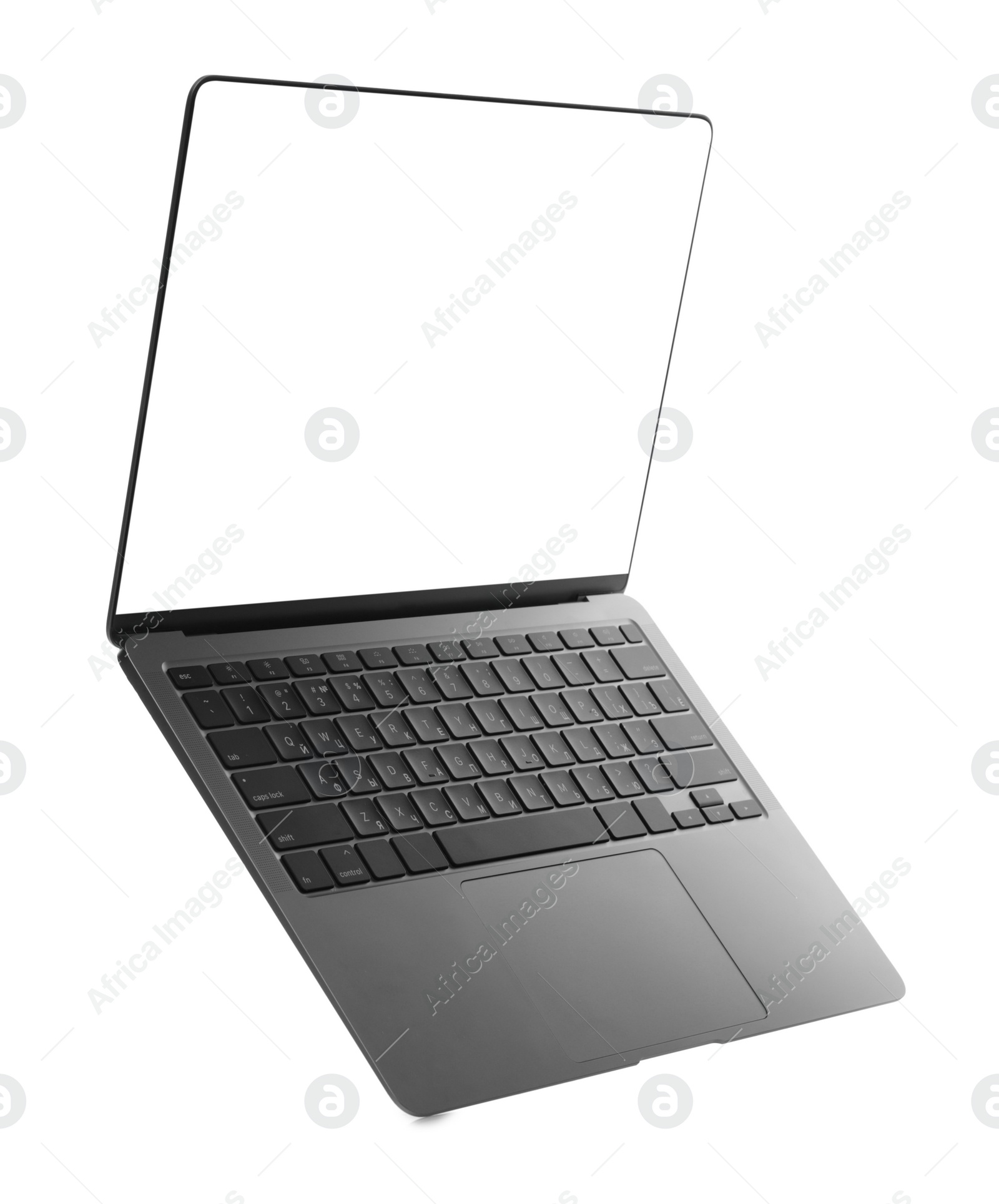 Photo of Laptop with blank screen isolated on white. Mockup for design