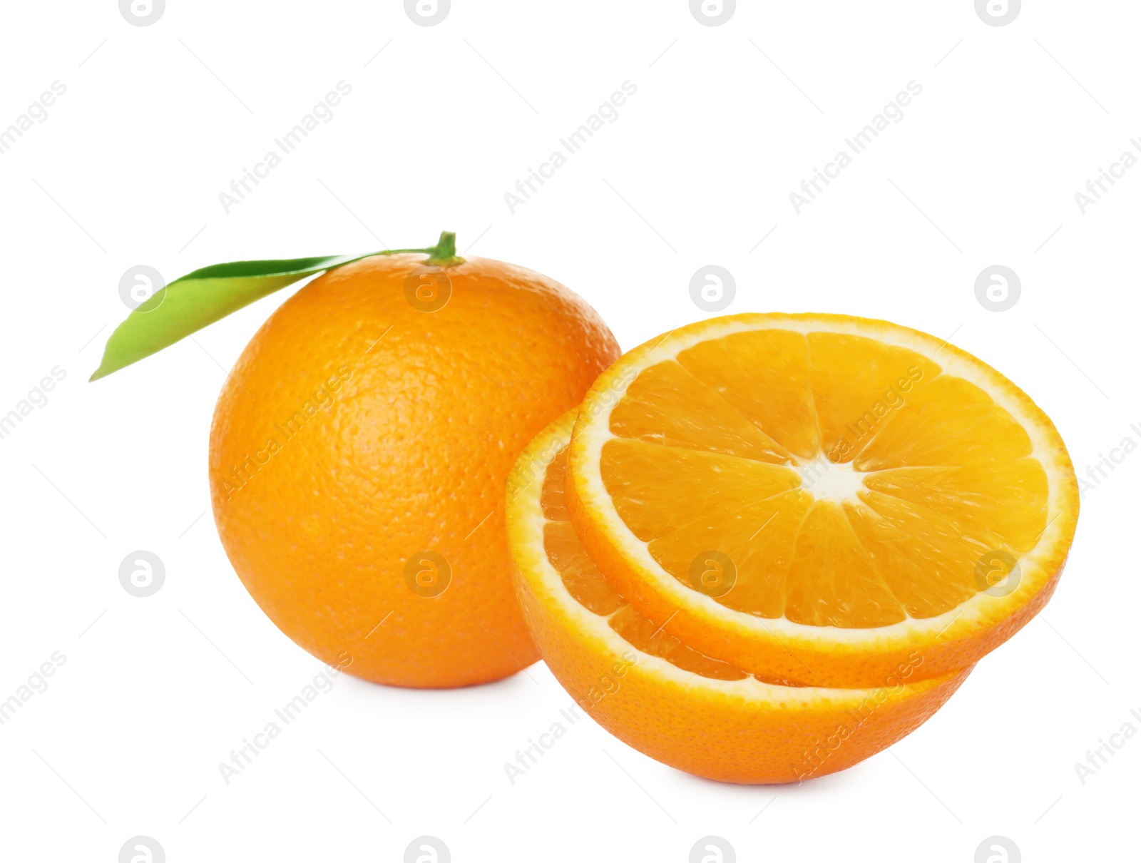 Photo of Fresh ripe oranges isolated on white. Citrus fruit