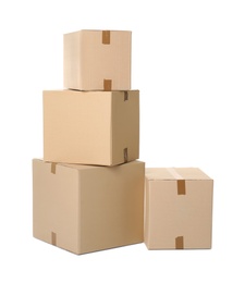 Photo of Cardboard boxes on white background