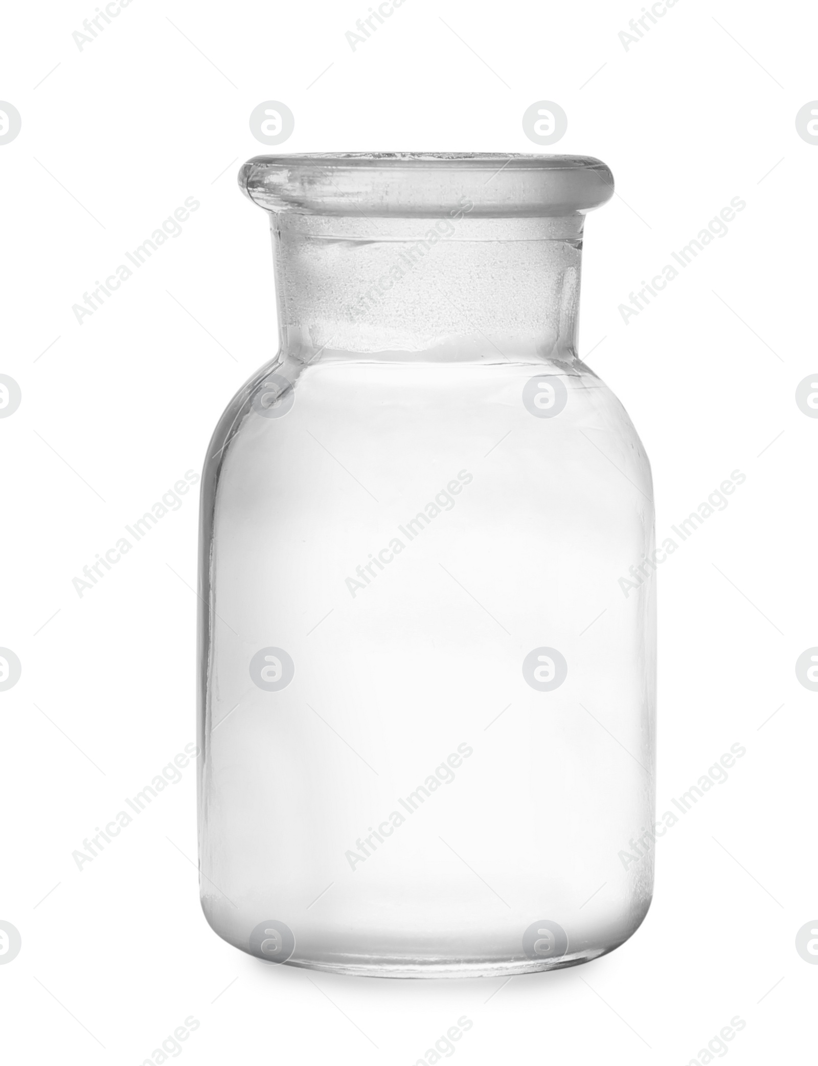 Photo of Empty apothecary bottle isolated on white. Laboratory glassware