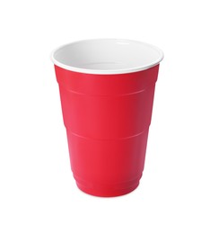 Photo of Red plastic cup isolated on white. Beer pong game