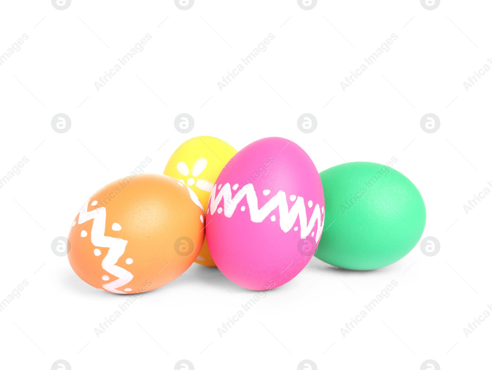 Photo of Colorful Easter eggs with different patterns isolated on white