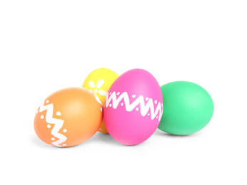 Photo of Colorful Easter eggs with different patterns isolated on white