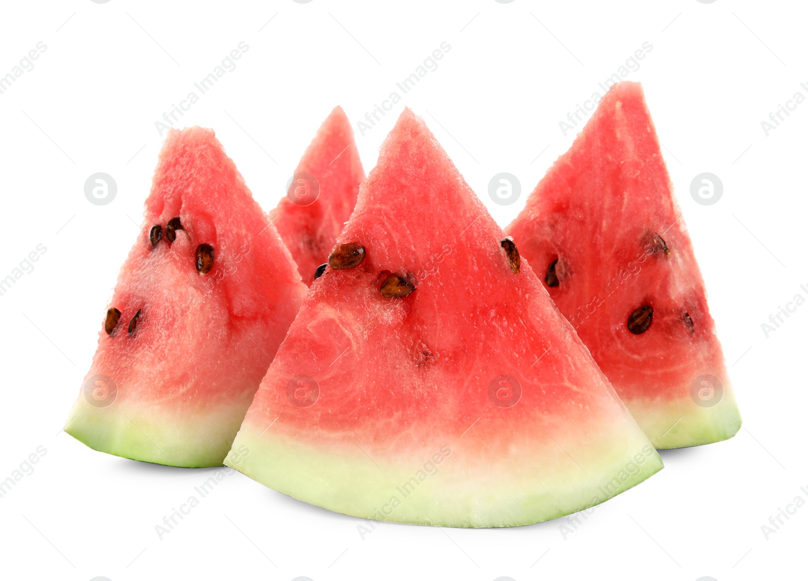 Photo of Slices of delicious ripe watermelon on white background