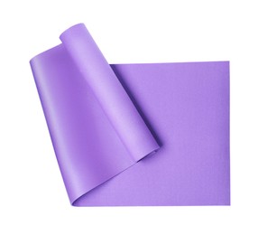 Photo of Violet camping mat isolated on white, top view