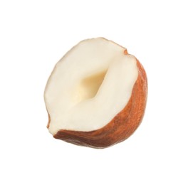 Photo of Half of tasty hazelnut isolated on white