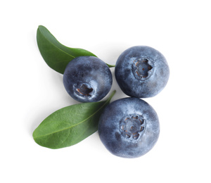 Fresh ripe blueberries on white background, top view