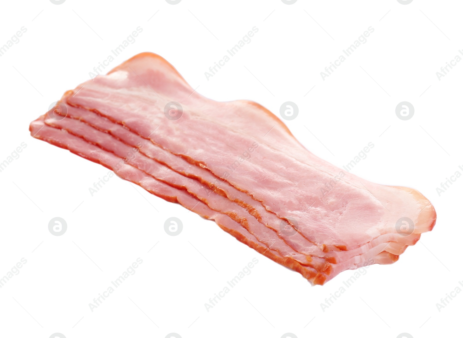 Image of Fresh raw bacon slices on white background