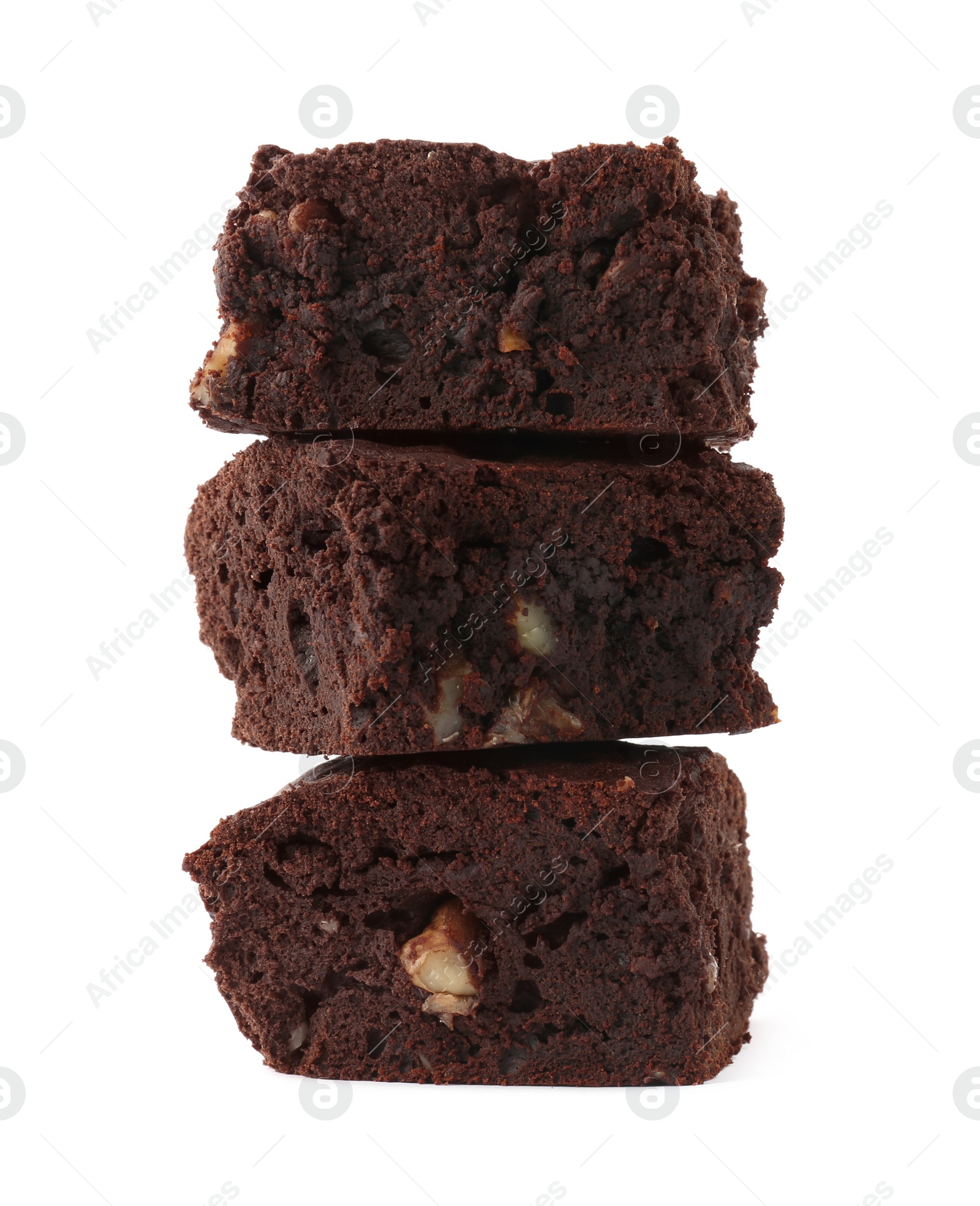 Photo of Delicious brownies with nuts on white background