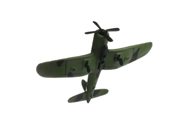 Photo of Vintage toy military airplane on white background