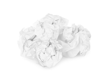 Photo of Crumpled sheets of paper on white background