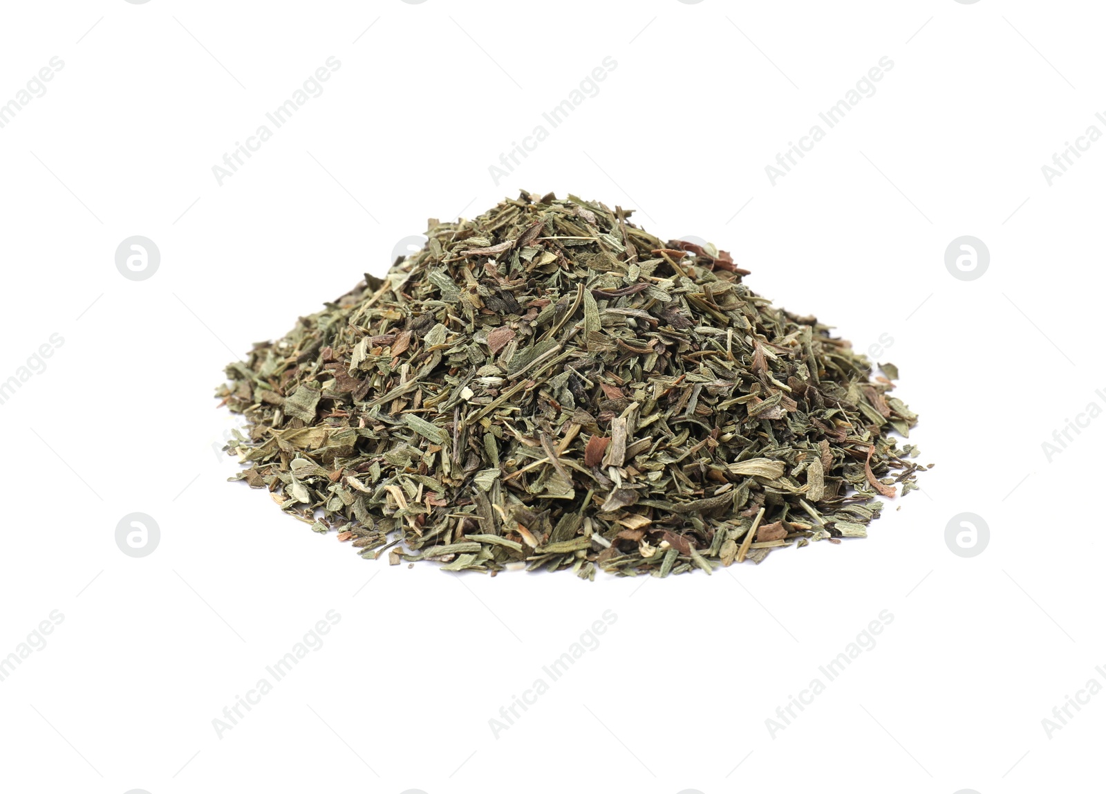 Photo of Pile of dry tarragon isolated on white