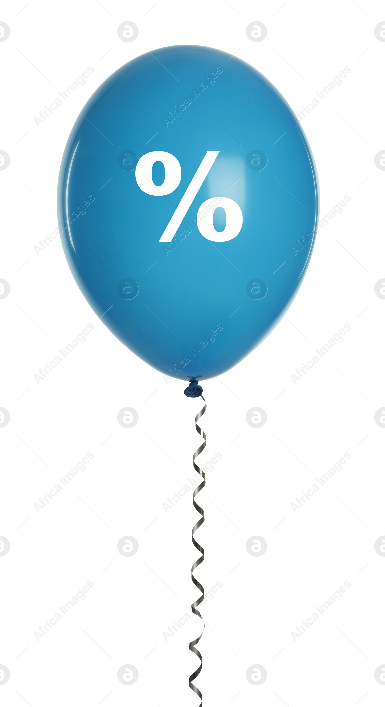 Image of Discount offer. Light blue balloon with percent sign on white background