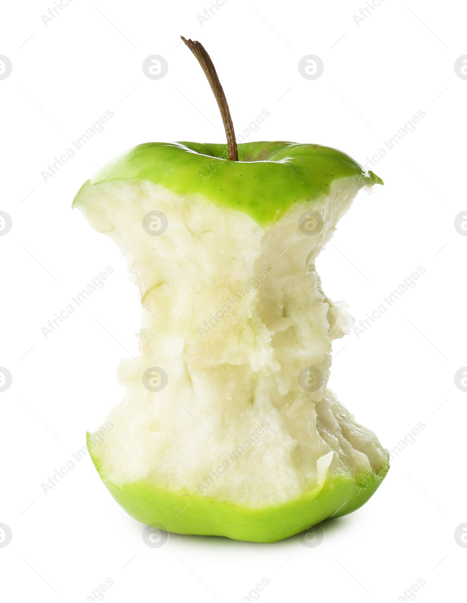 Photo of Half-eaten green apple isolated on white