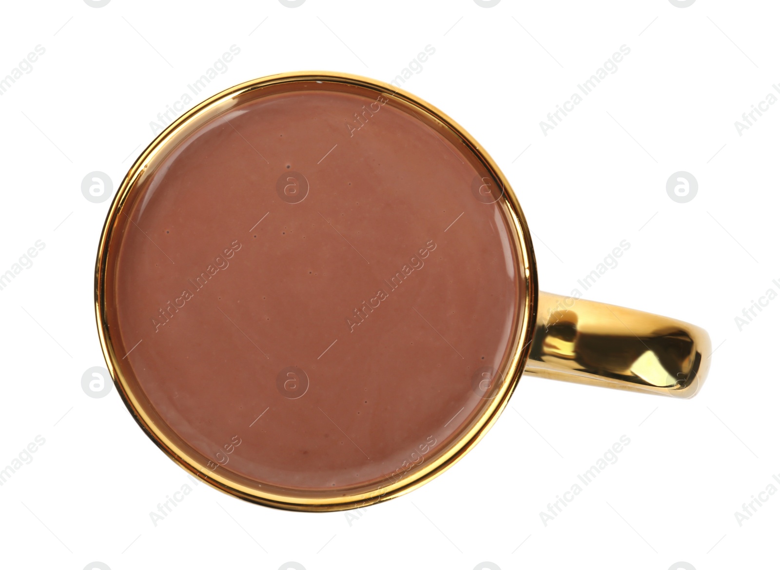 Photo of Cup of delicious hot chocolate isolated on white, top view