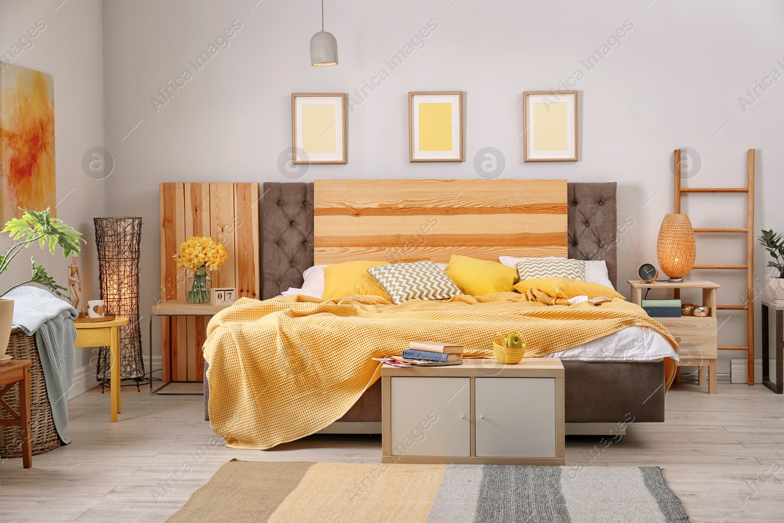 Photo of Interior of beautiful room with comfortable double bed