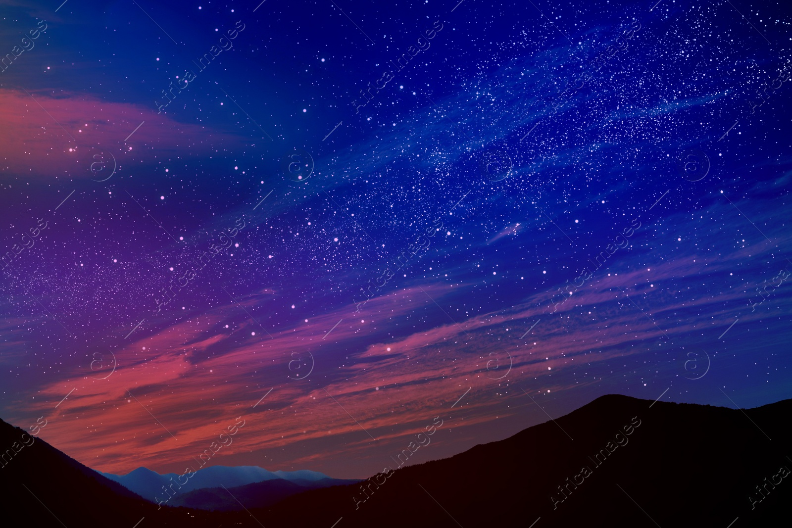 Image of Mountain landscape and beautiful starry sky at night