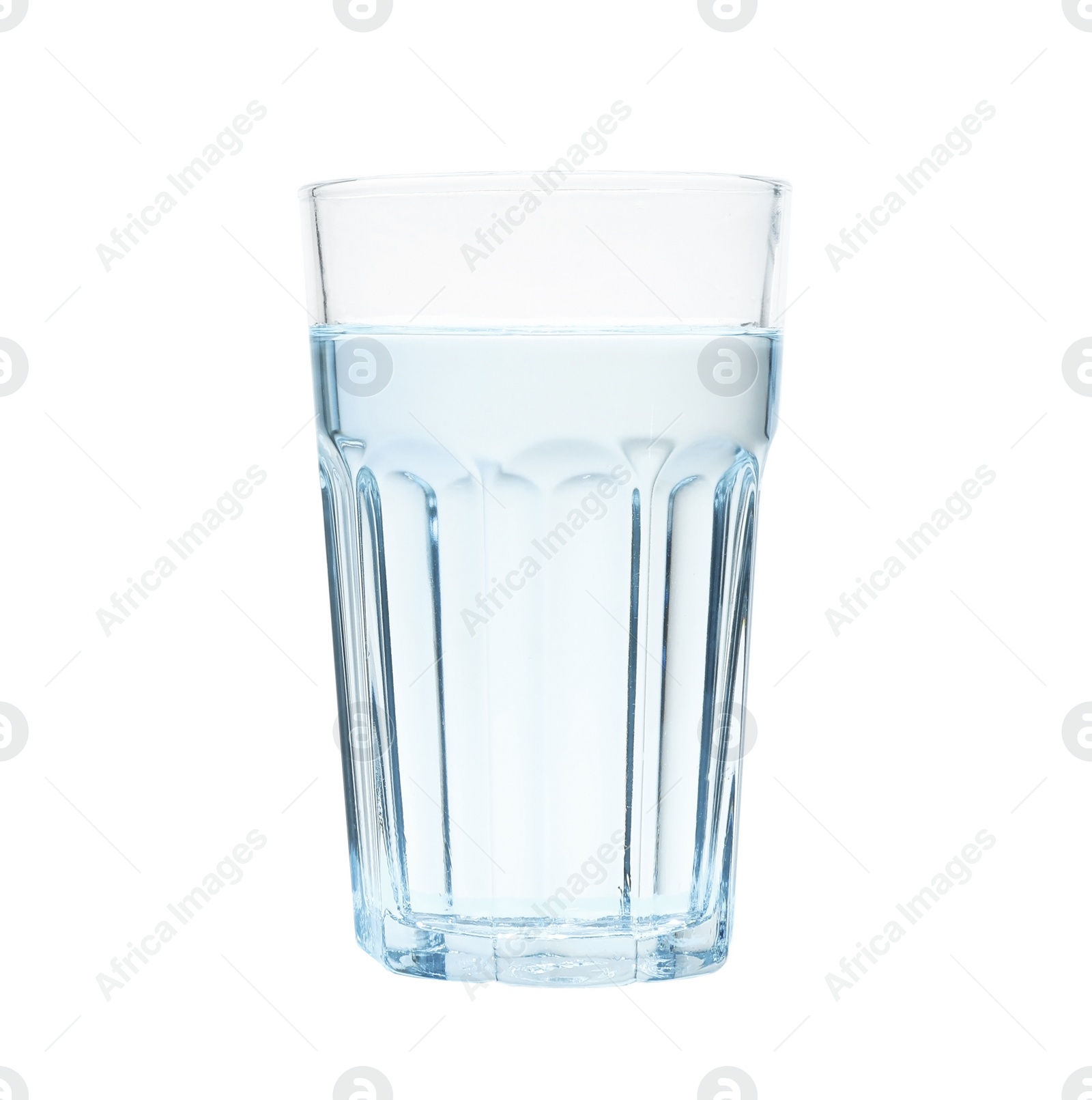 Photo of Glass of water on blue background, space for text. Refreshing drink