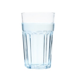 Photo of Glass of water on blue background, space for text. Refreshing drink