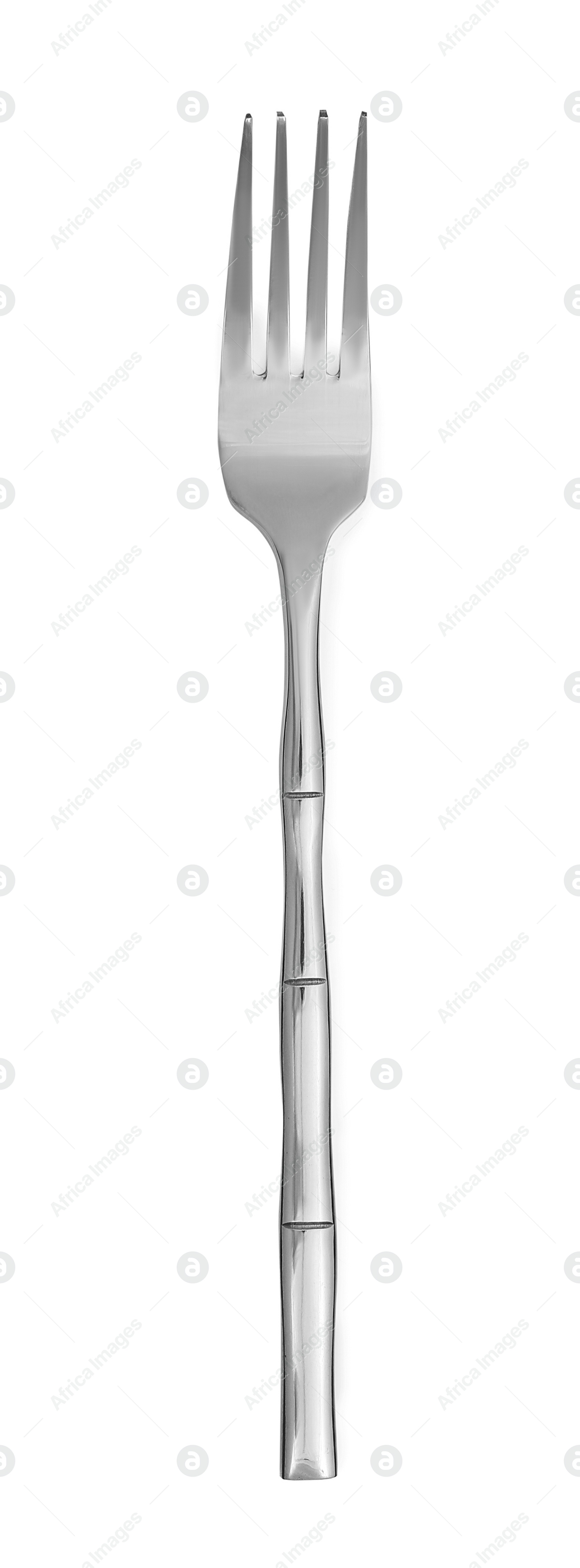 Photo of One new shiny fork isolated on white, top view