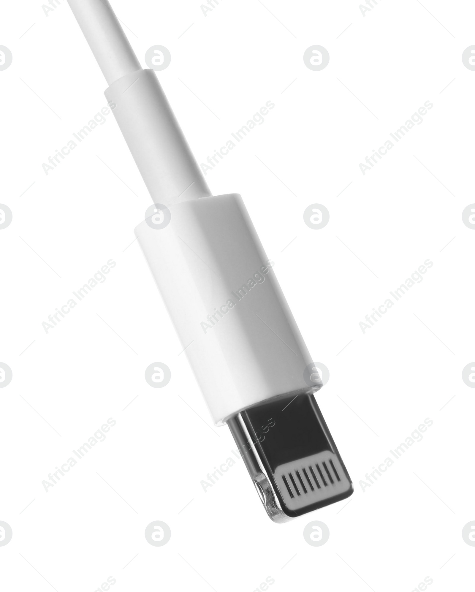 Photo of USB lightning cable isolated on white. Modern technology