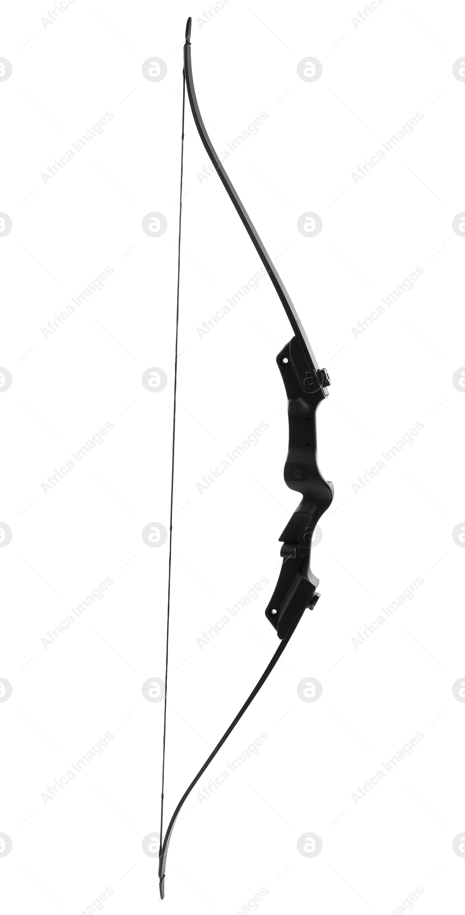 Photo of Black bow on white background. Archery sports equipment