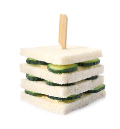 Photo of Tasty fresh cucumber sandwiches isolated on white