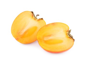 Photo of Pieces of fresh persimmon fruit isolated on white