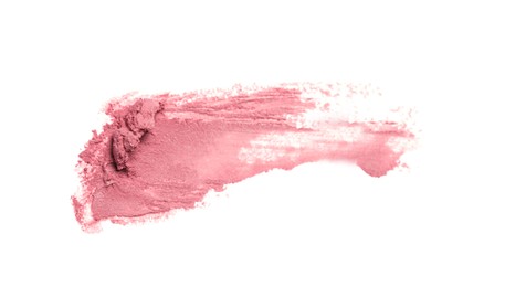 Smear of beautiful lipstick on white background, top view