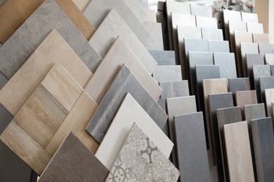 Photo of Many samples of tiles on display in store