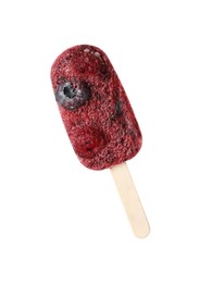 Photo of Delicious berry ice pop isolated on white. Fruit popsicle