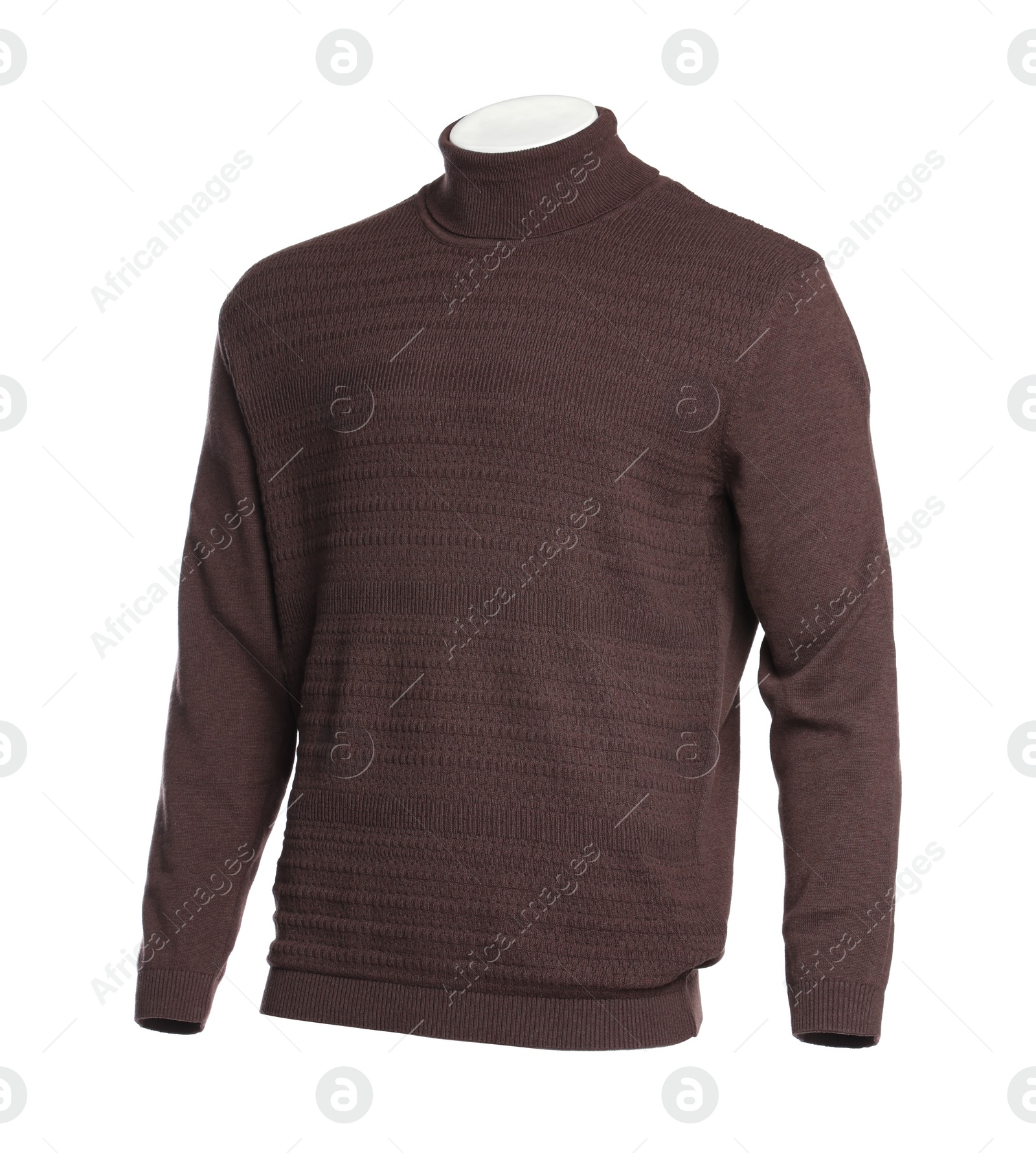 Photo of Stylish brown sweater isolated on white. Men`s clothes