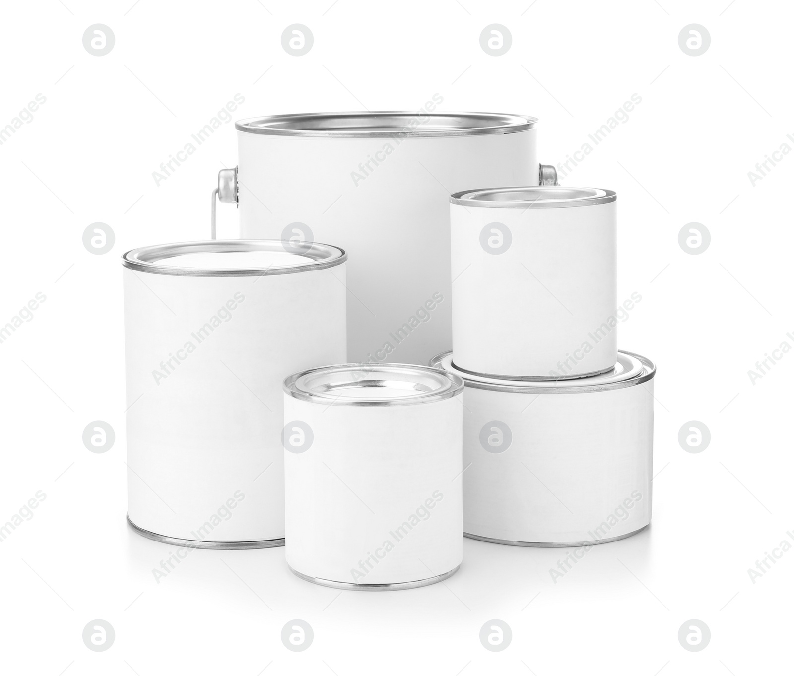 Photo of Closed blank cans of paint isolated on white