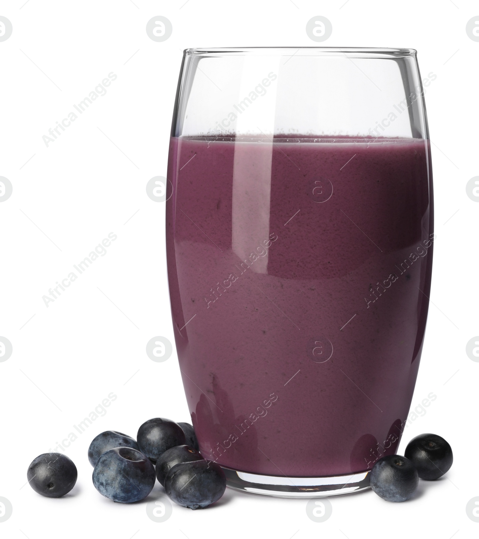 Photo of Glass of acai drink with berries on white background