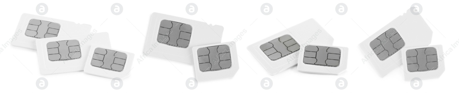 Image of Set with SIM cards on white background. Banner design