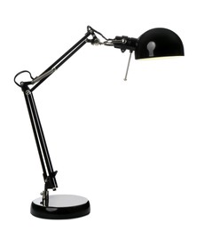 Photo of Stylish black table lamp isolated on white