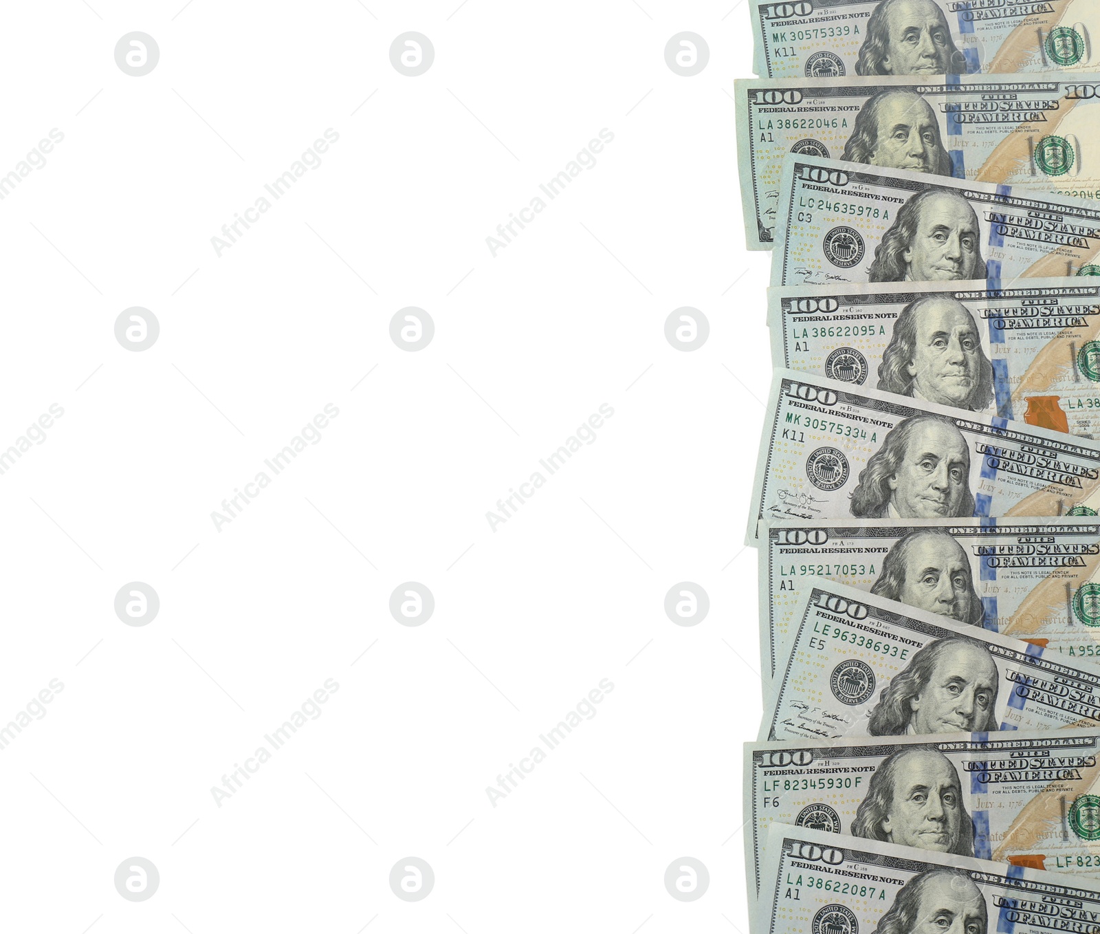 Photo of Dollar banknotes on white background, top view