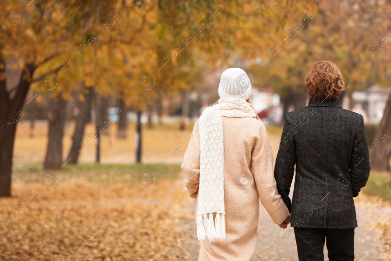 Photo of Young romantic couple in park on autumn day