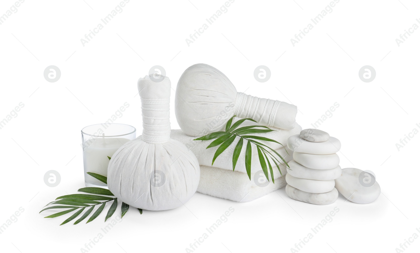 Photo of Beautiful composition with different spa products on white background