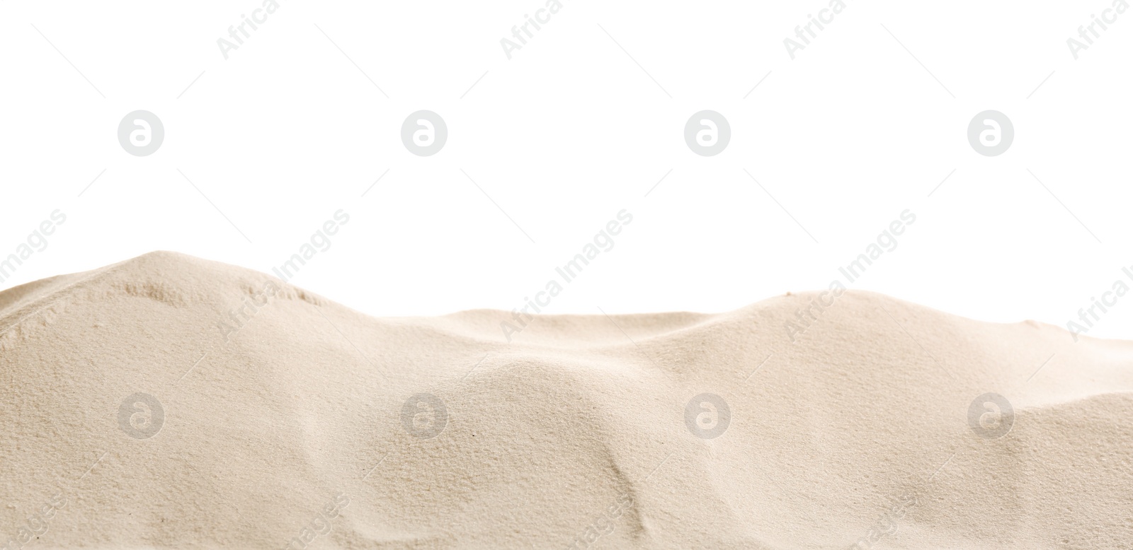 Photo of Heap of dry beach sand on white background