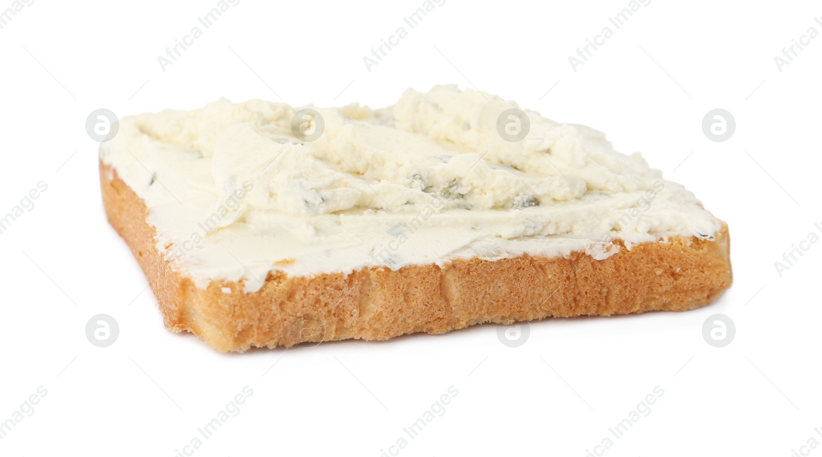 Photo of Delicious sandwich with cream cheese isolated on white