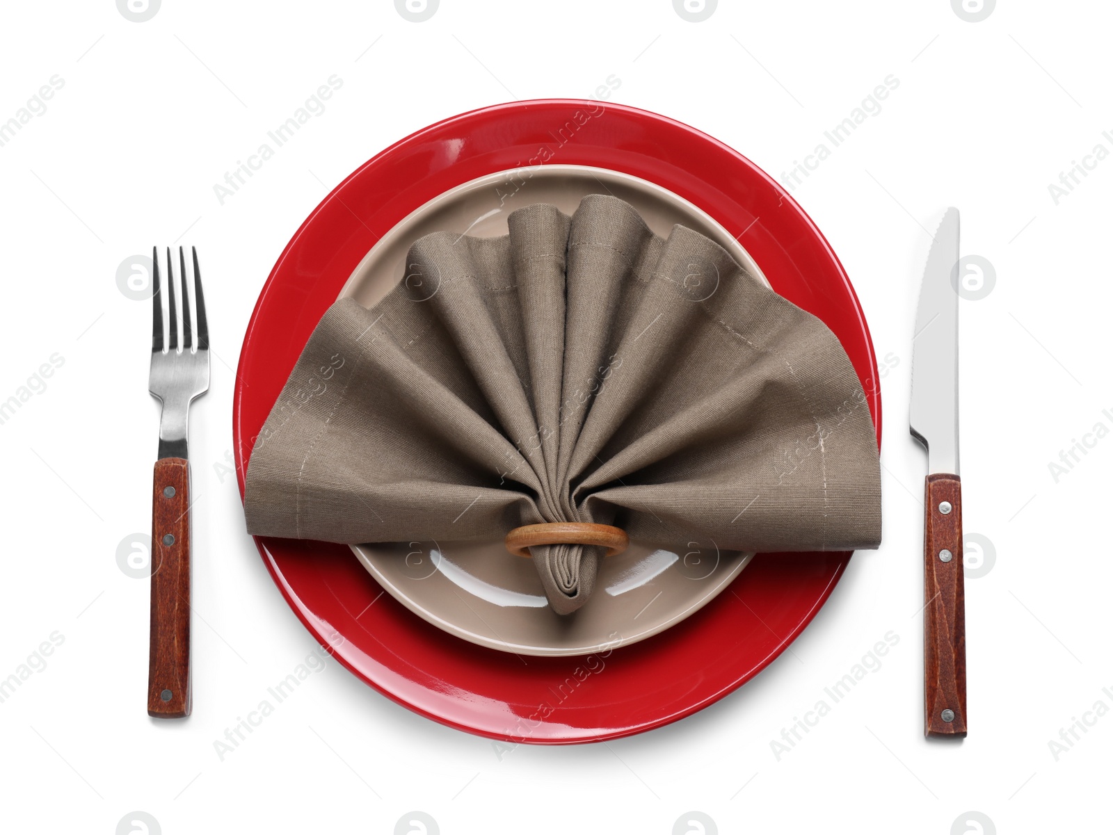 Photo of Elegant table setting on white background, top view