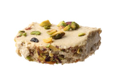 Photo of Piece of tasty pistachio halva isolated on white