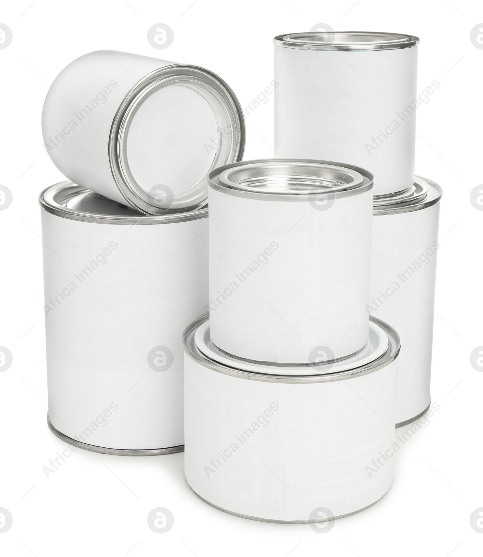 Photo of Closed blank cans of paint isolated on white