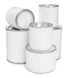 Closed blank cans of paint isolated on white