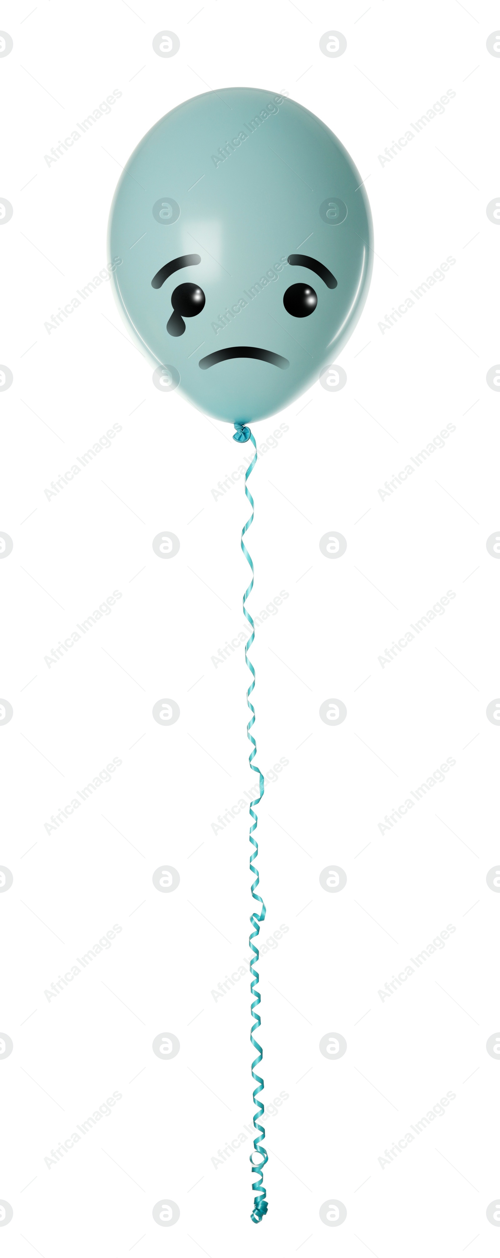 Image of Cyan balloon with sad face on white background