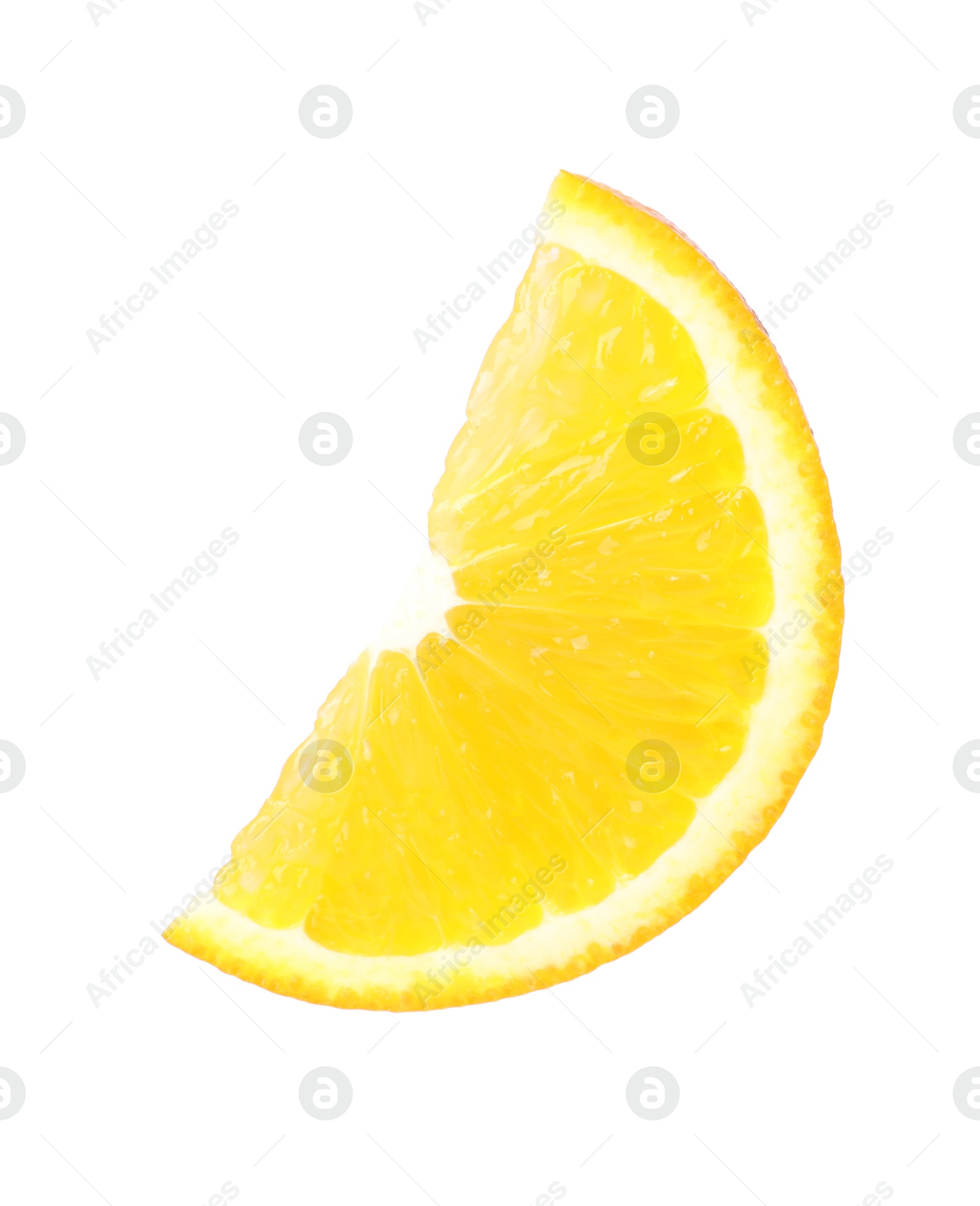 Photo of Slice of ripe orange on white background