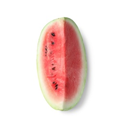 Photo of Slice of ripe watermelon on white background, top view