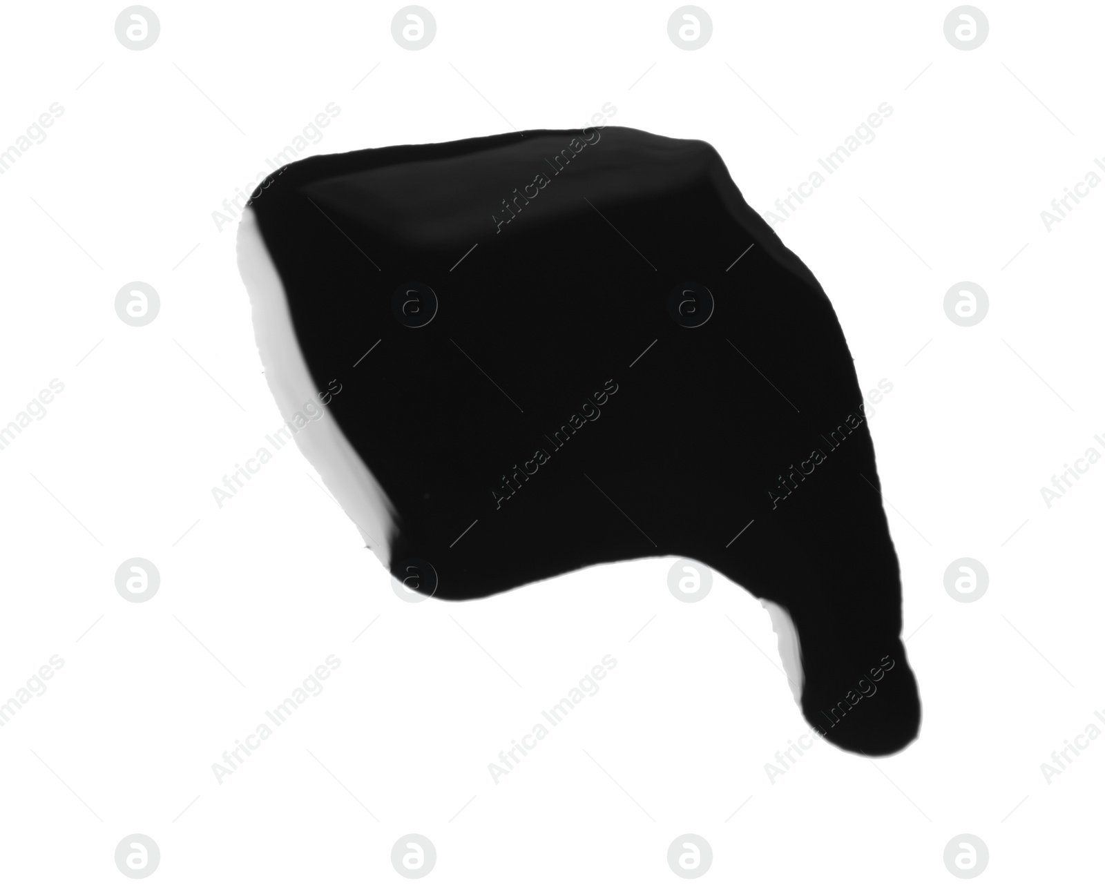 Photo of Black glossy oil blob isolated on white, top view