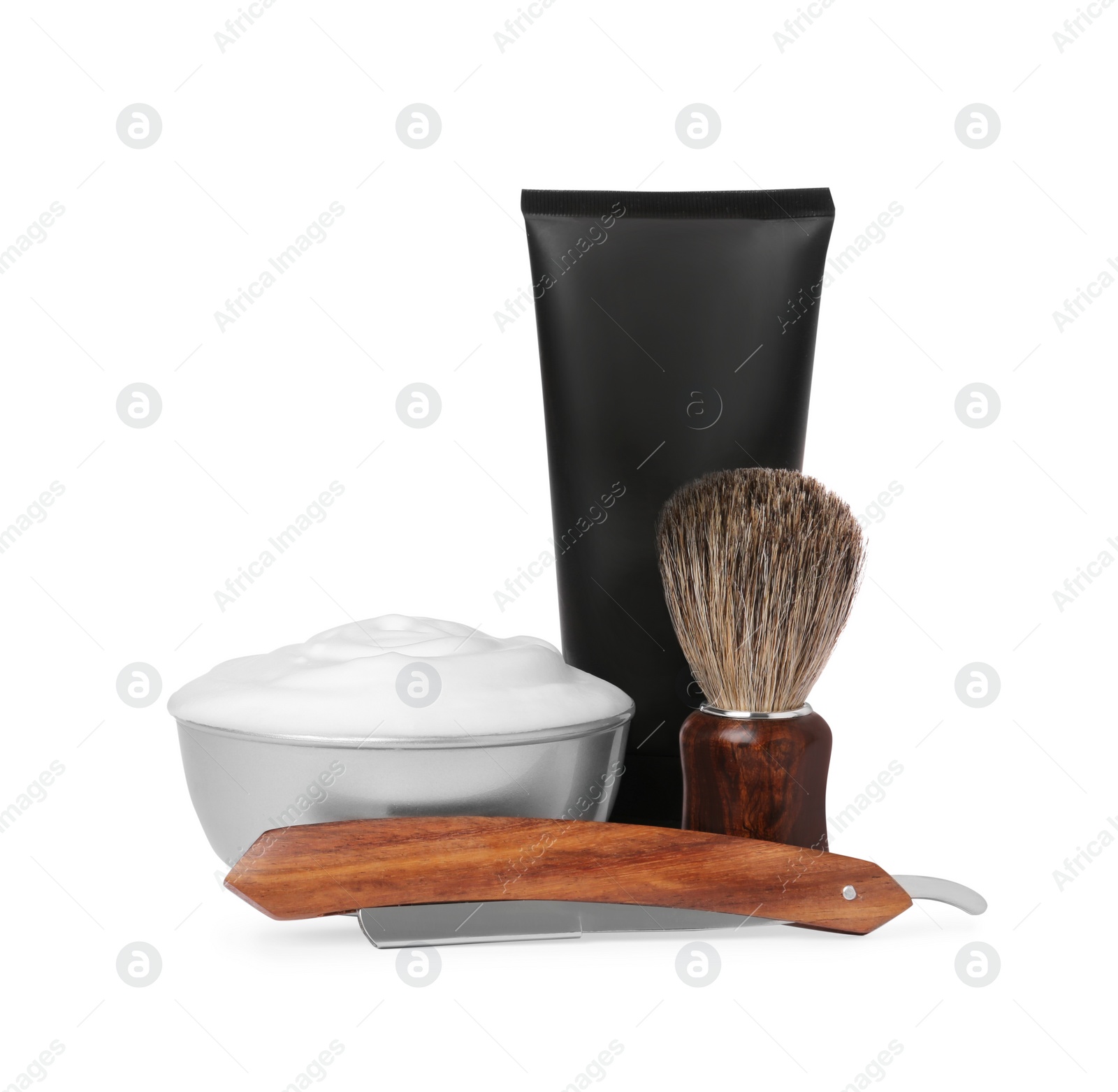 Photo of Set of men's shaving tools on white background